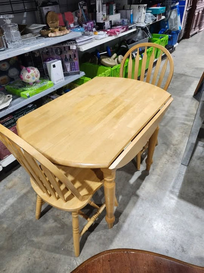 Small Wooden Drop-Leaf Dining Table & Two Chairs
