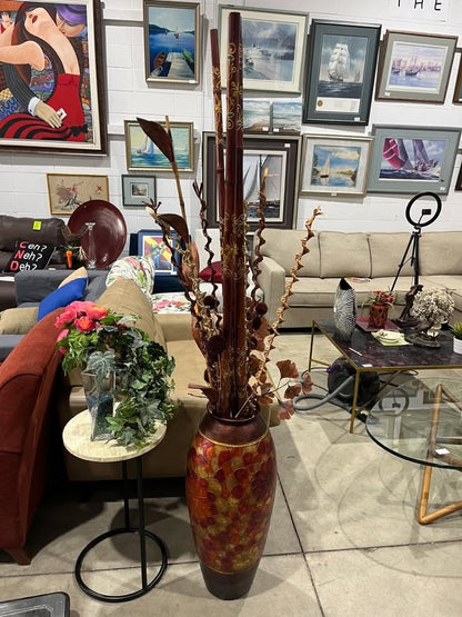 Large Decorative Floor Vase with Bamboo/Floral Arrangement