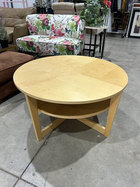 Round Wooden like Coffee Table with Shelf