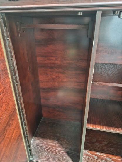 Dark Wood Armoire with Mirrored Doors and Drawers