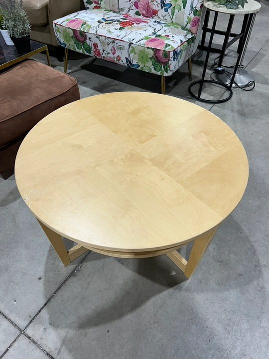 Round Wooden like Coffee Table with Shelf