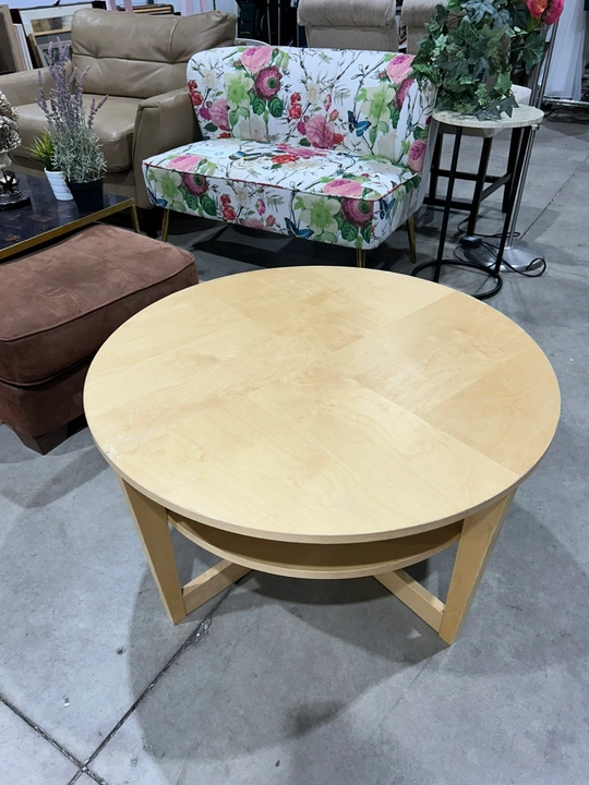 Round Wooden like Coffee Table with Shelf