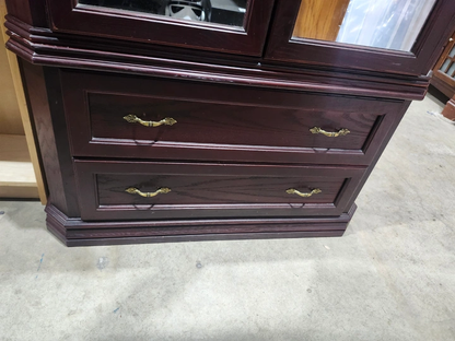 Dark Wood Armoire with Mirrored Doors and Drawers