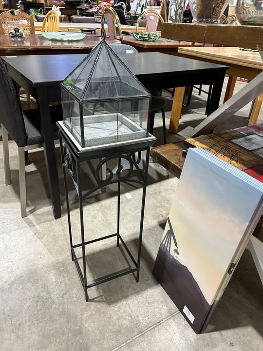 Glass Decorative Top on Metal Stand