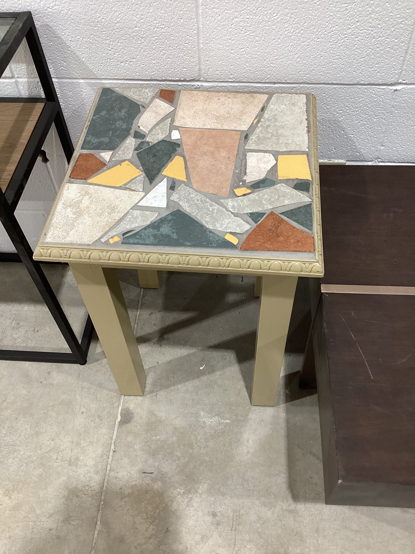 Mosaic tiled stone top side table