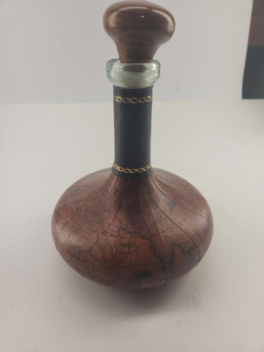 Leather Wrapped Glass Wine Decanter - World Map