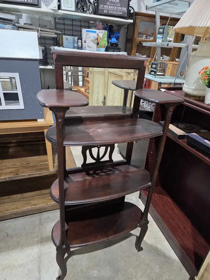 Antique Wooden Plant Stand w/ Mirror