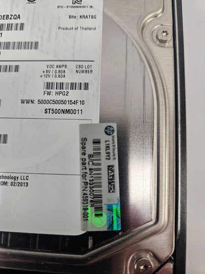 HP MB0500EBZQA 500GB Internal 7200RPM 3.5" (649401-001) HDD *Not Tested*