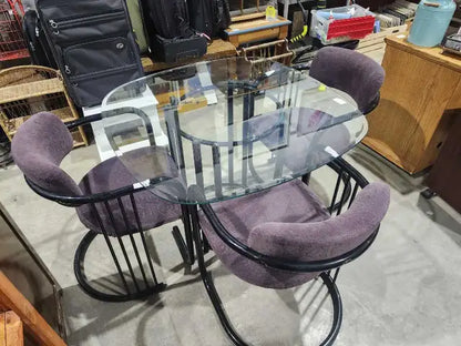 Modern Glass/Metal Table with 3 Chairs