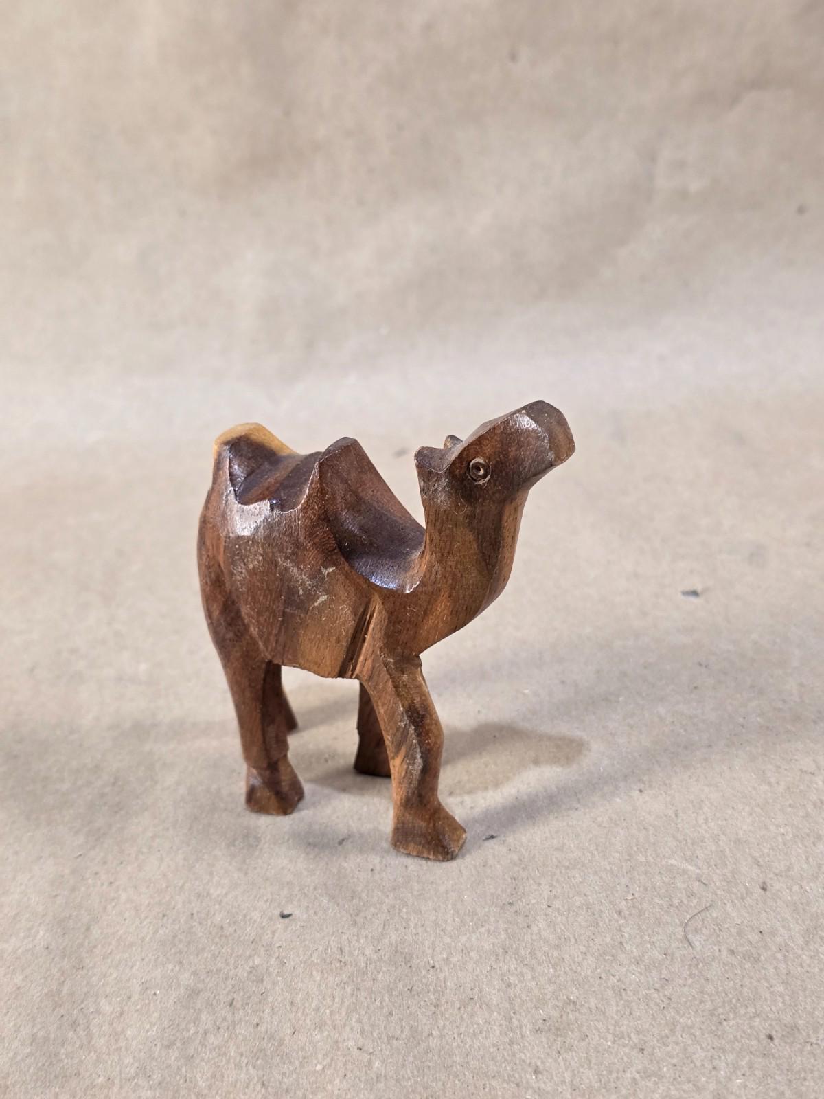 Vintage Egyptian Medium Wood Camel Hand Carved Animal Figurine 4" X 3"