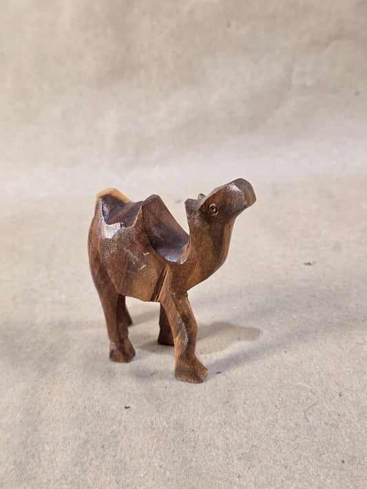 Vintage Egyptian Medium Wood Camel Hand Carved Animal Figurine 4" X 3"