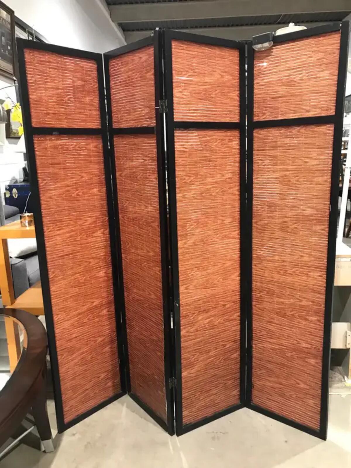Brown Room Divider with Black Frame - Set of 3 - 9 Panels