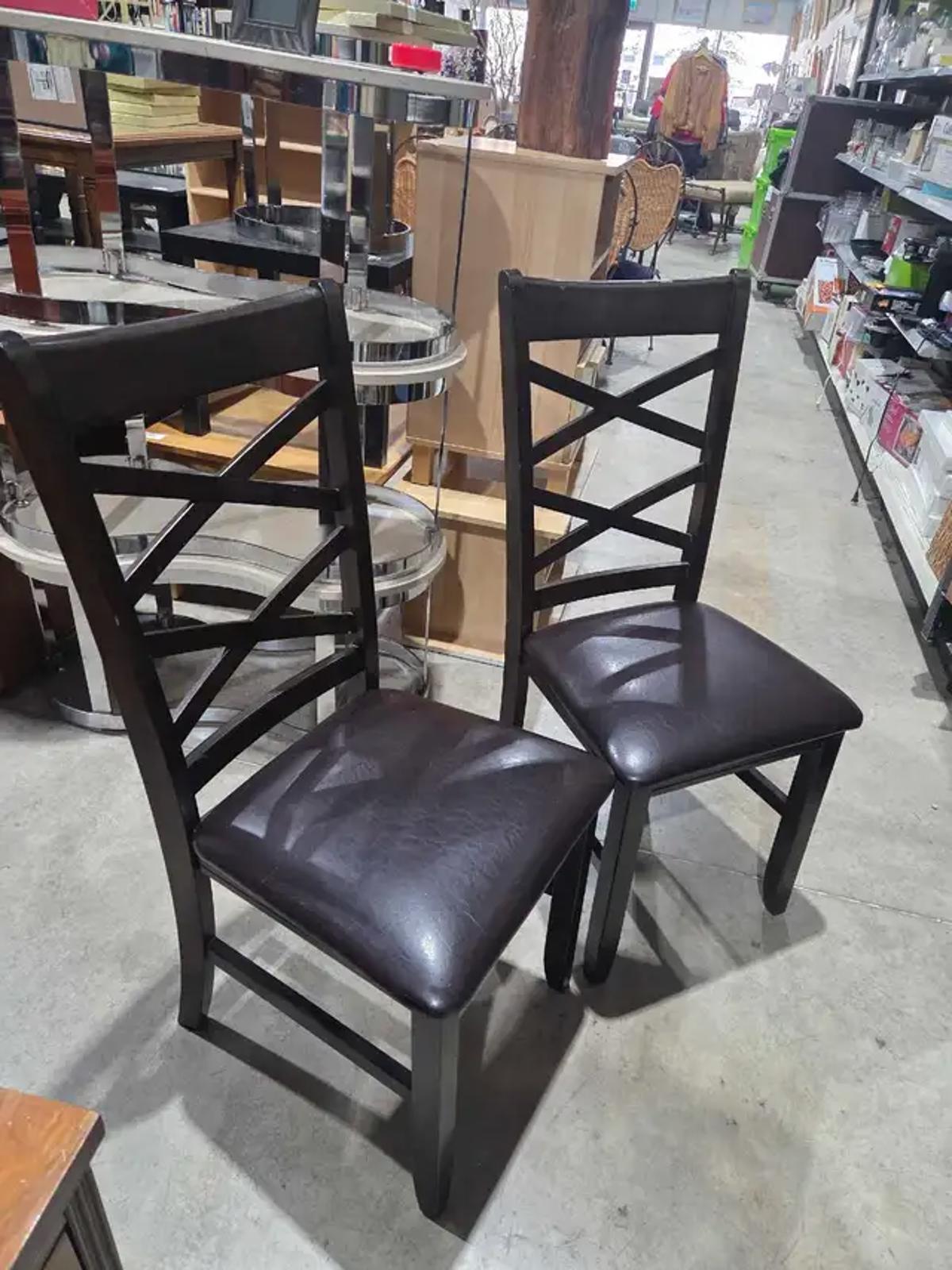 Dark Brown Wood/Vinyl Dining Chairs
