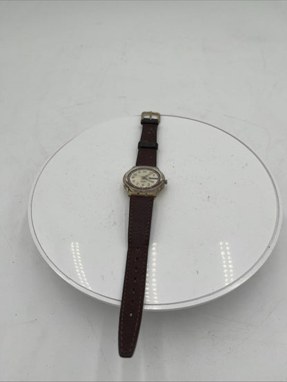 Vintage Swatch Swiss Quartz Watch with Leather Strap — Rare Collectible