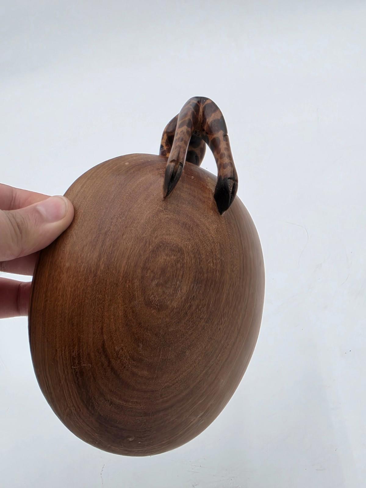 African Art Hand Carved Wood Bowl Giraffe Drinking Jewlery Ring Trinket Dish