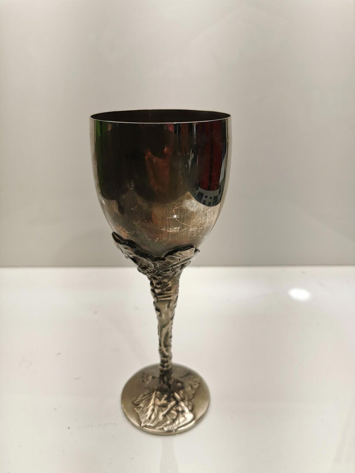 Two Godinger Silver Art Co. Sliver Tone Grape Vine Globlet Chalice Wine Cup