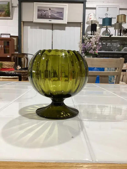 Ribbed Green Glass Vase