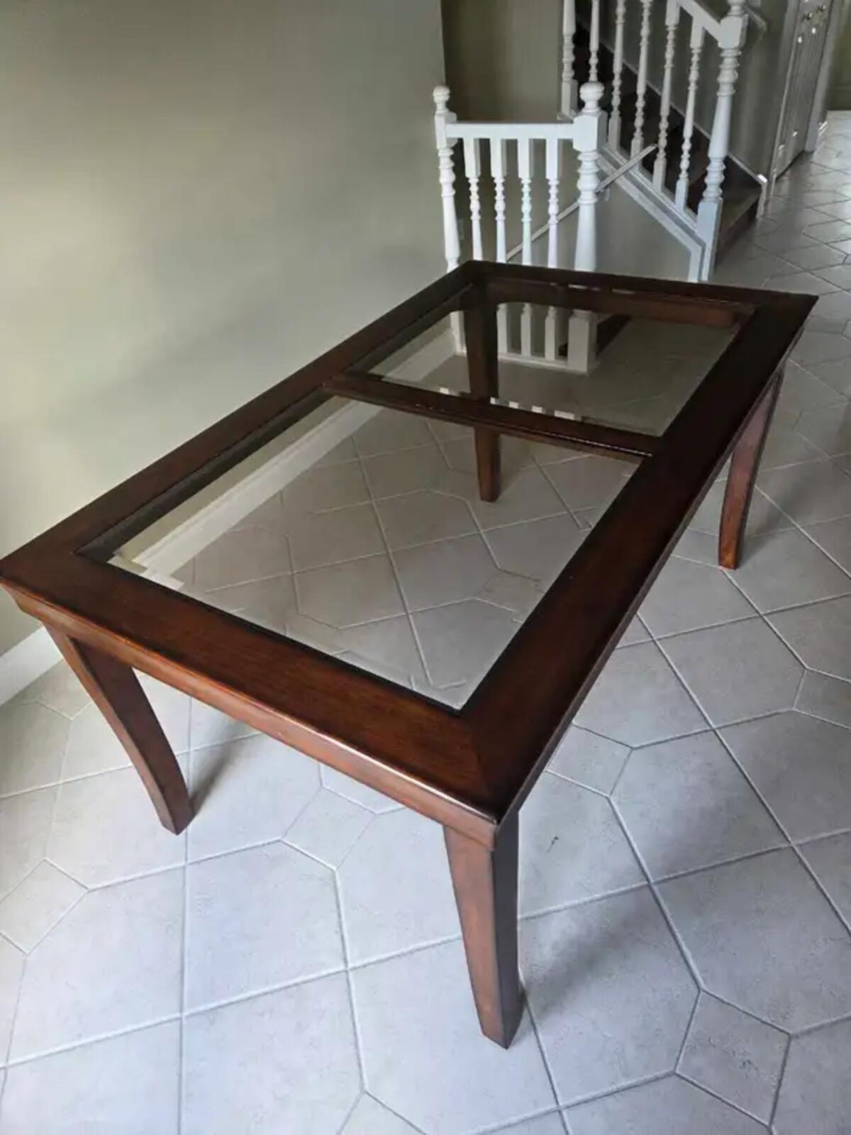 Glass Top Wooden Dining Table
