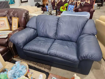 Navy Blue Leather Loveseat