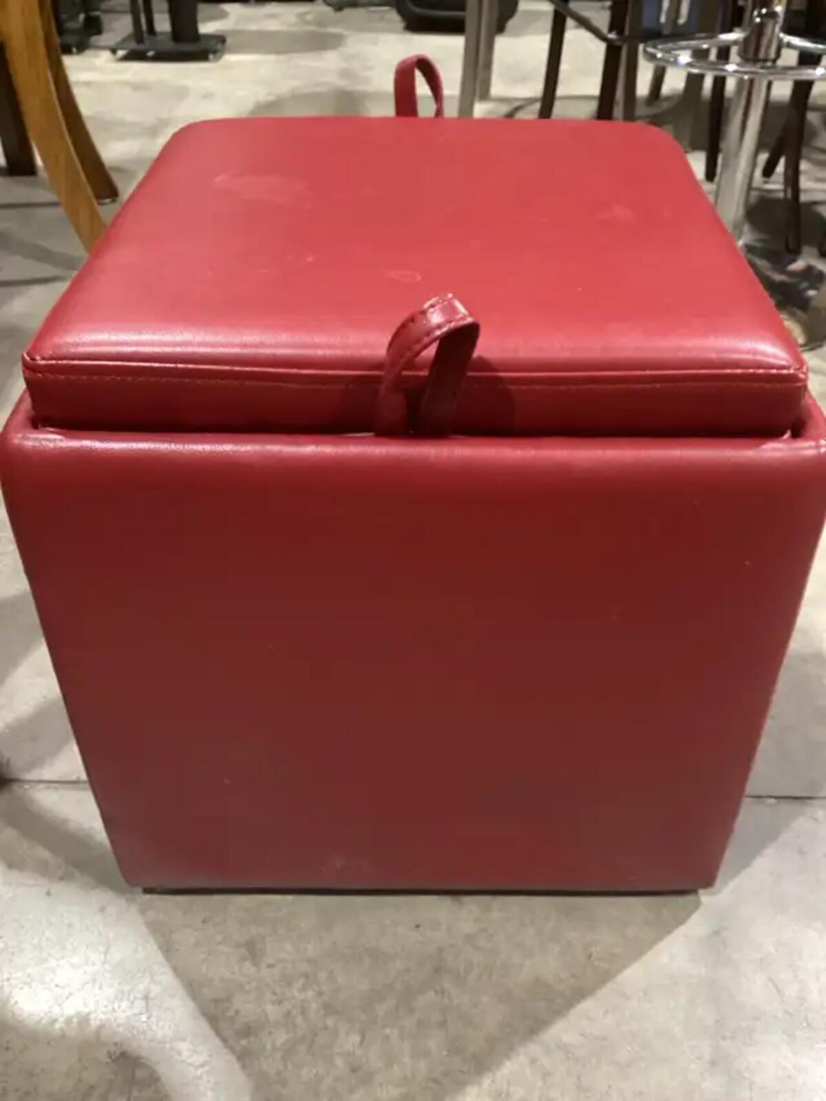 Red Storage Ottoman with Reversible Tray Lid