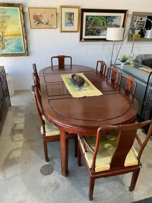 Solid Wood Asian inspired Carved Table and Chairs