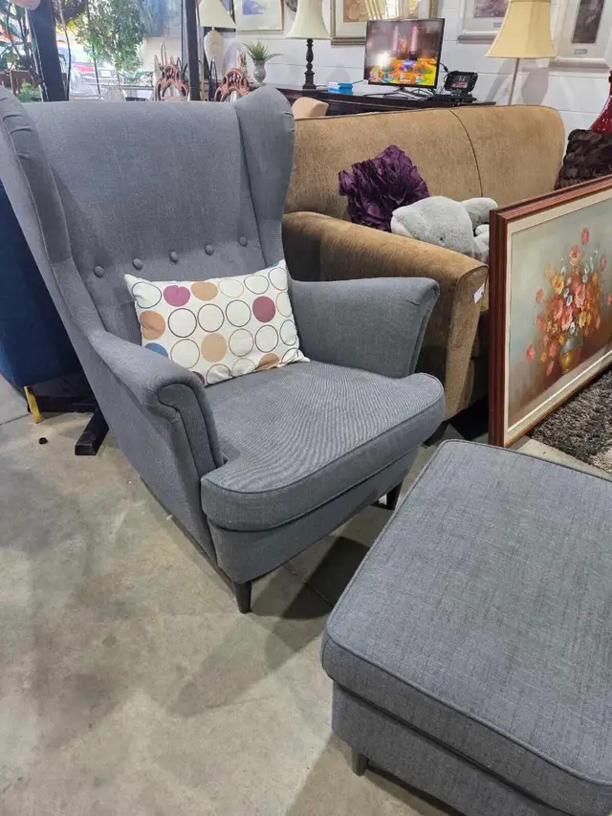 STRANDMON Armchair & footstool - Nordvalla dark