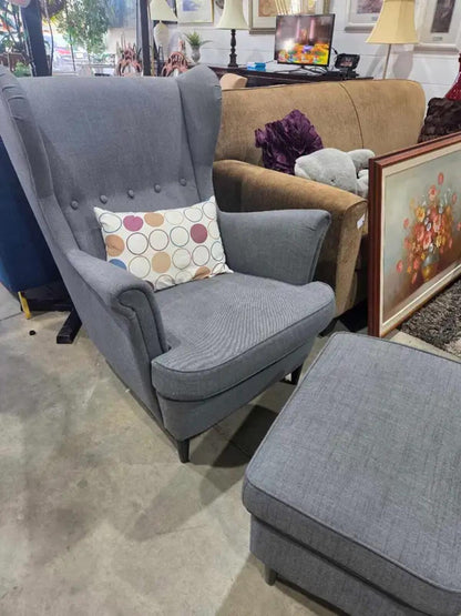 STRANDMON Armchair & footstool - Nordvalla dark