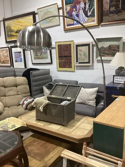 2M Tall Hanging Silver Floor Lamp with Black Base