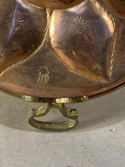 Antique Vintage Copper Mold Tin Lined  Brass Handles Sunshine Design Hand Forged