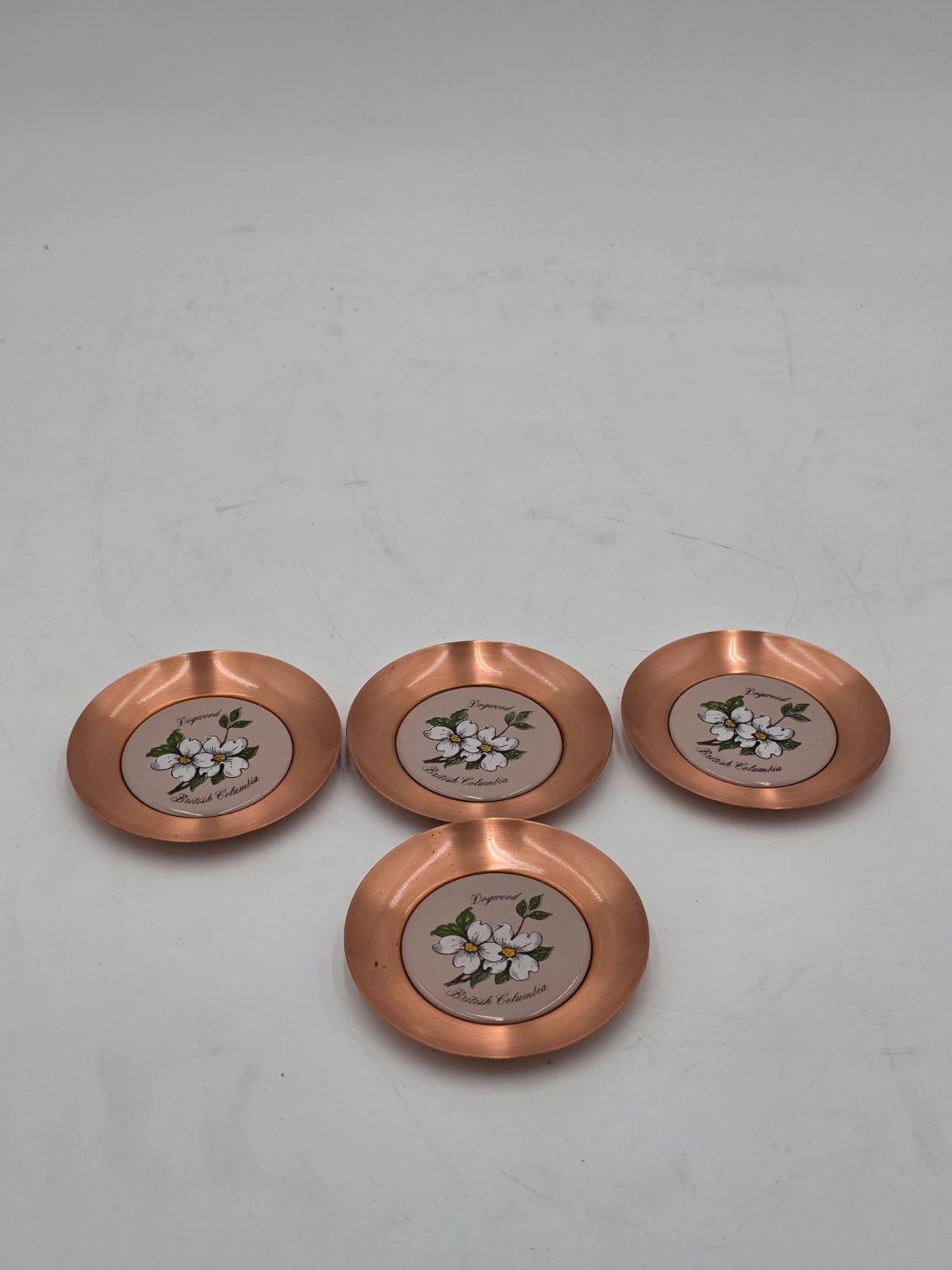 Fantasy Copperware Of Canada Sixties Mid Century 4 Dogwood Coasters