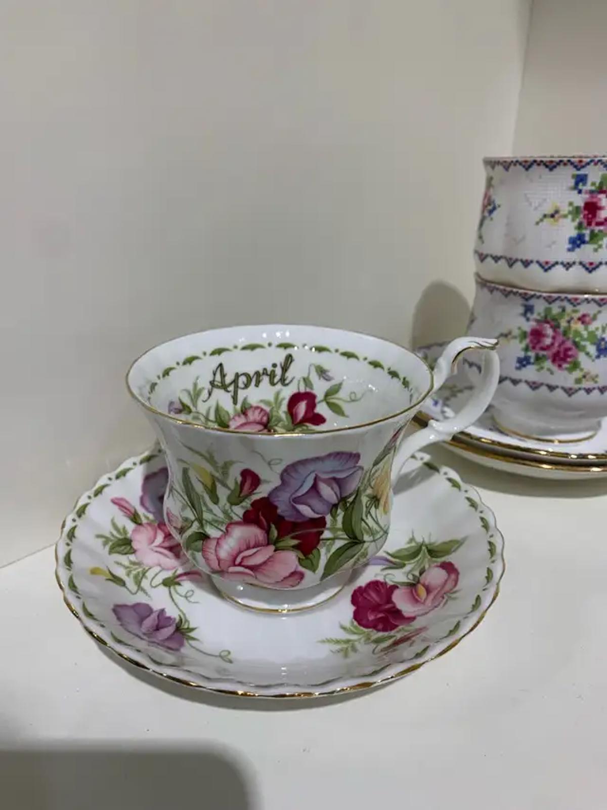 Antique Tea Cups with Floral Designs