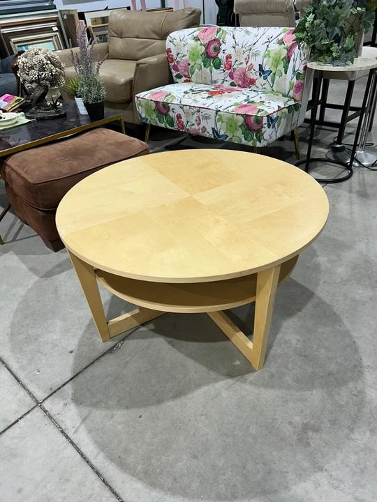 Round Wooden like Coffee Table with Shelf