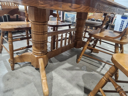 Oak Extendable Dining Table Set - 6 Chairs