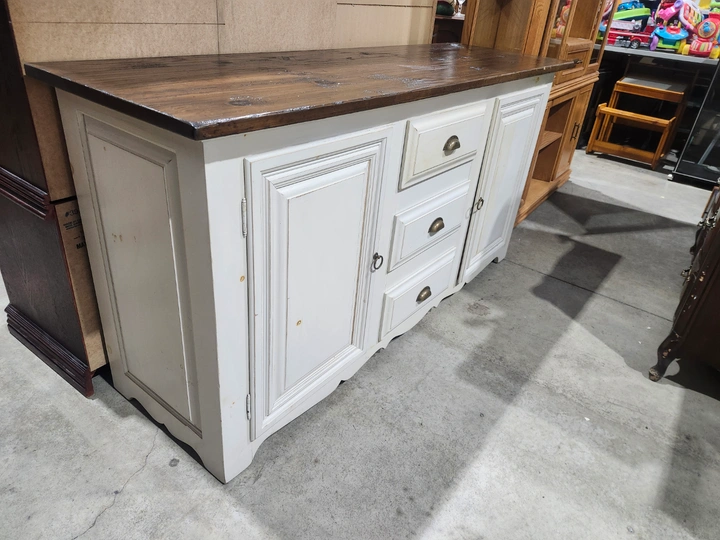 White and Brown Wooden Farmhouse Buffet Server
