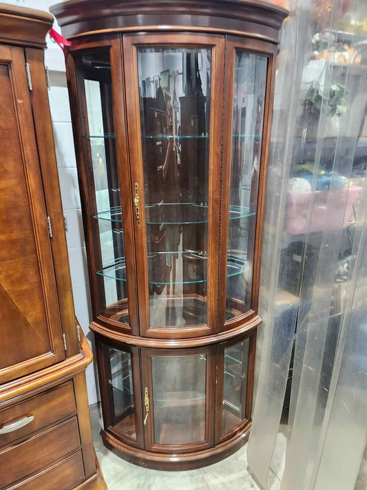 Corner Lighted Curio Cabinet w/ Glass Shelves - Jasper Cabinets