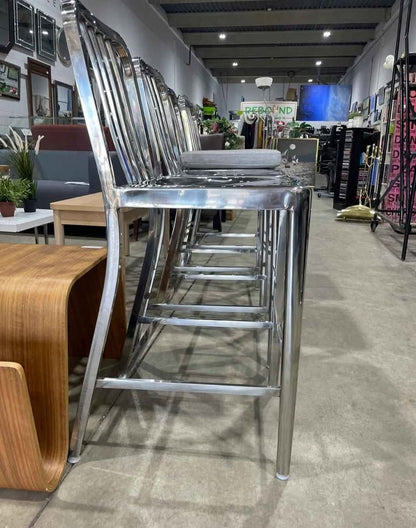 Set of Four Stainless Steel Bar Stools with Cushions