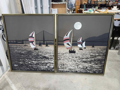 Vintage 70s framed prints - Sailboats on San Fran Bay