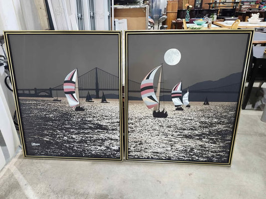 Vintage 70s framed prints - Sailboats on San Fran Bay