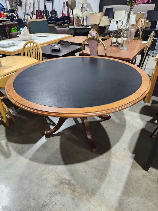 Large Round Wooden Dining Table with Pedestal Base