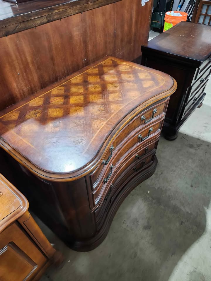 Vintage Curved Wooden Lateral File Cabinet