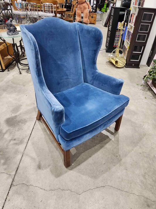 Vintage Blue Velvet Wingback Chair