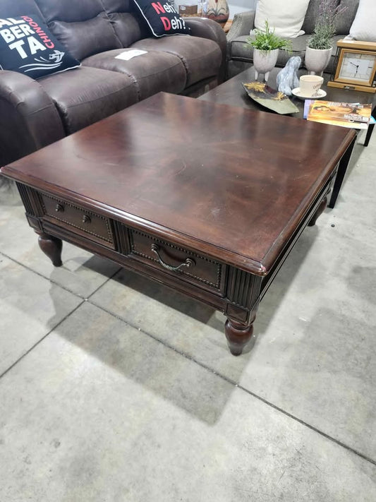 Dark Wood Coffee Table with Two Drawers