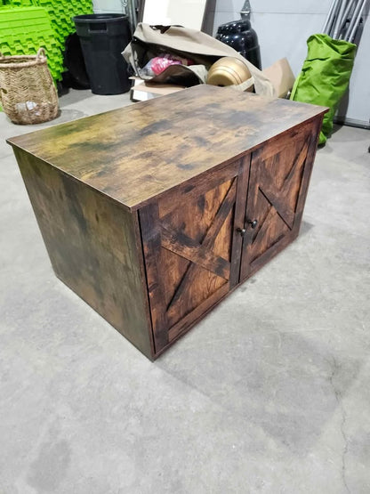 Rustic Brown Wooden Cat Litter Cabinet