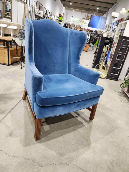 Vintage Blue Velvet Wingback Chair
