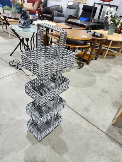 Grey Wicker 4-Tier Basket Organizer