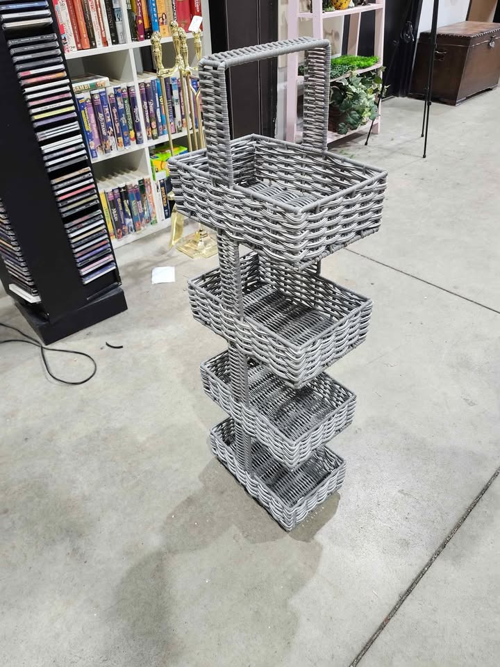 Grey Wicker 4-Tier Basket Organizer