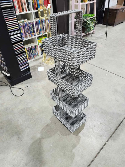 Grey Wicker 4-Tier Basket Organizer
