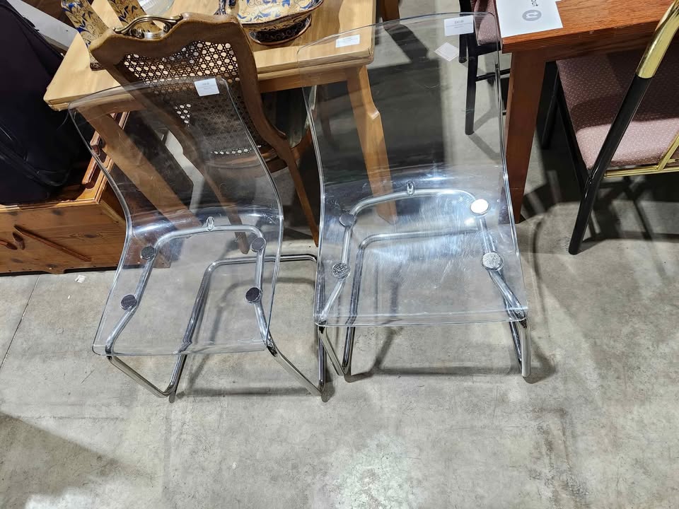 Pair of Clear Acrylic and Chrome Dining Chairs