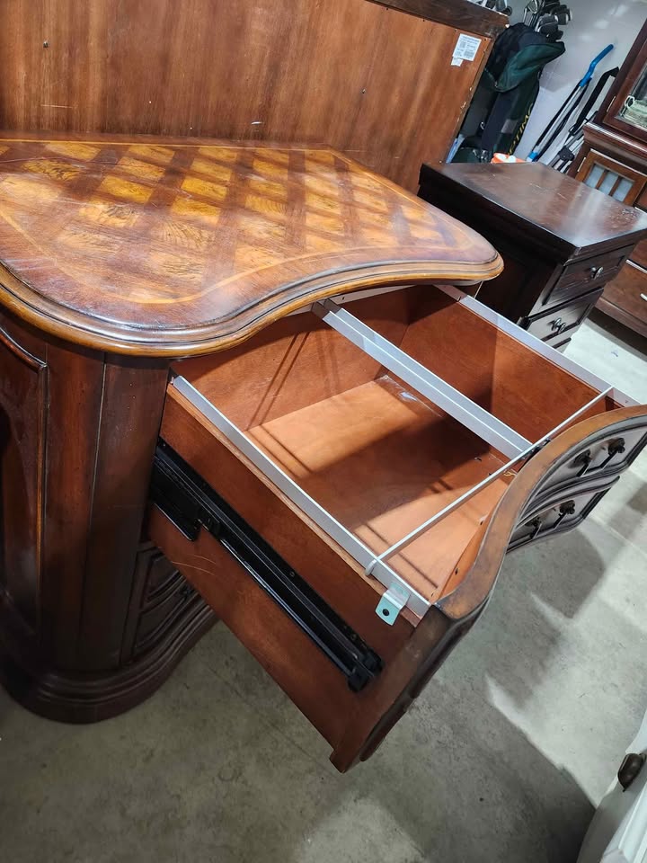 Vintage Curved Wooden Lateral File Cabinet