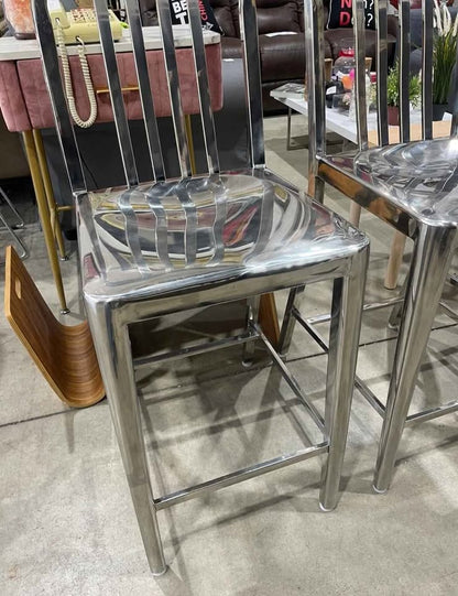 Set of Four Stainless Steel Bar Stools with Cushions